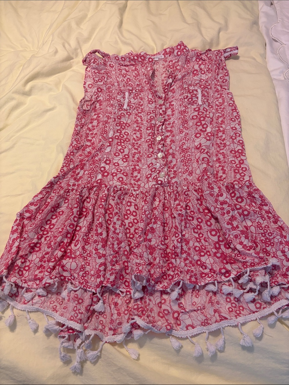 Poupette St. Barth Pink Printed Tassel-Hem Mini Skirt